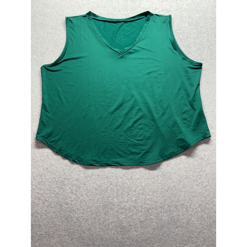 Green V-Neck Sleeveless‎ Tank Top Plus Size 7XL Stretch Knit Curved Hem Blouse